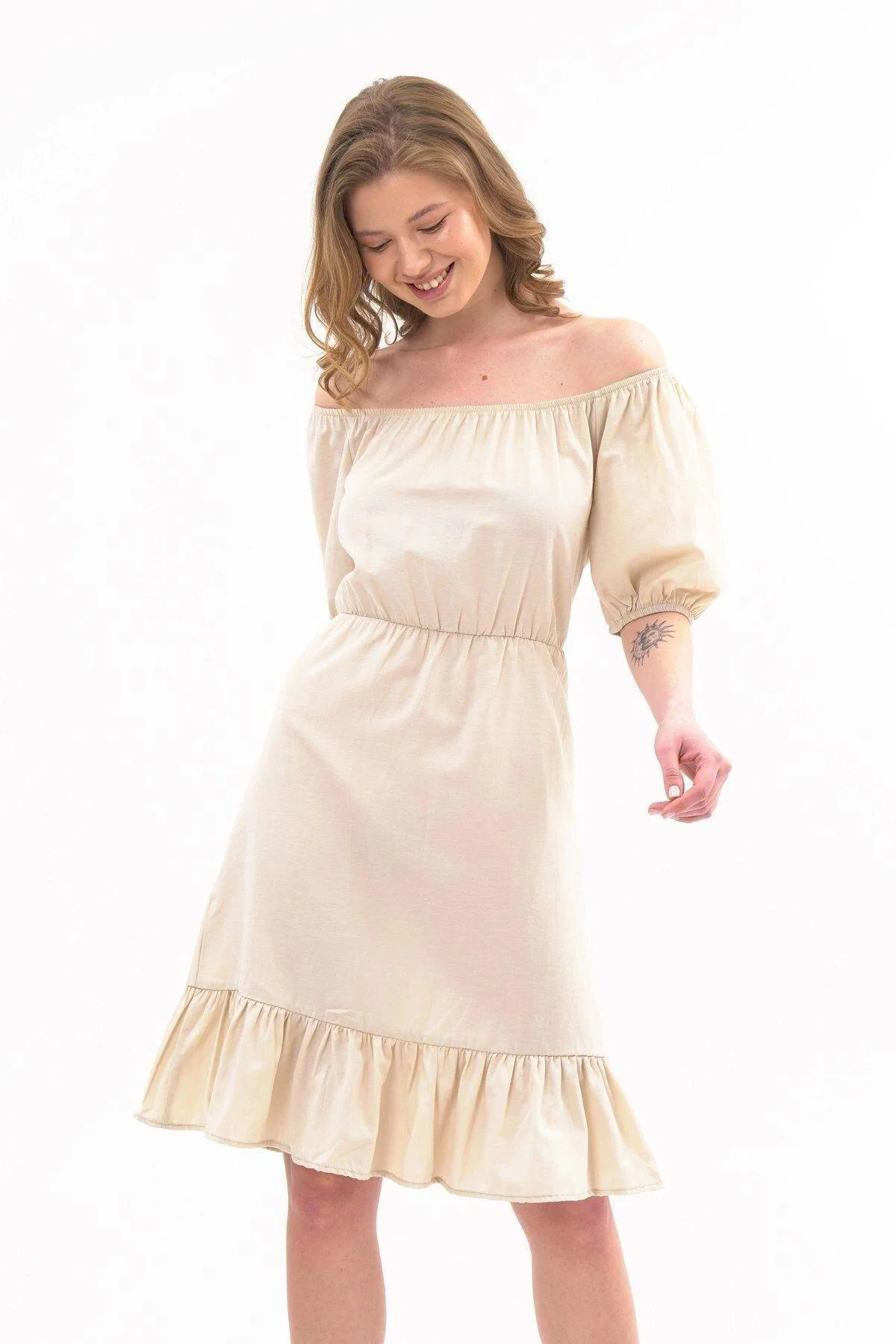 Apsen Kadın Taş Beli Lastikli Tery Coton Elbise 4367-95