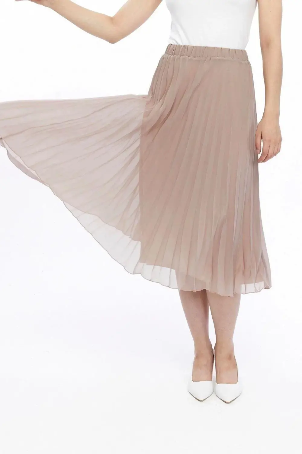 Apsen Kadın Vizon Midi Boy Piliseli Beli Lastikli Şifon Etek 2193