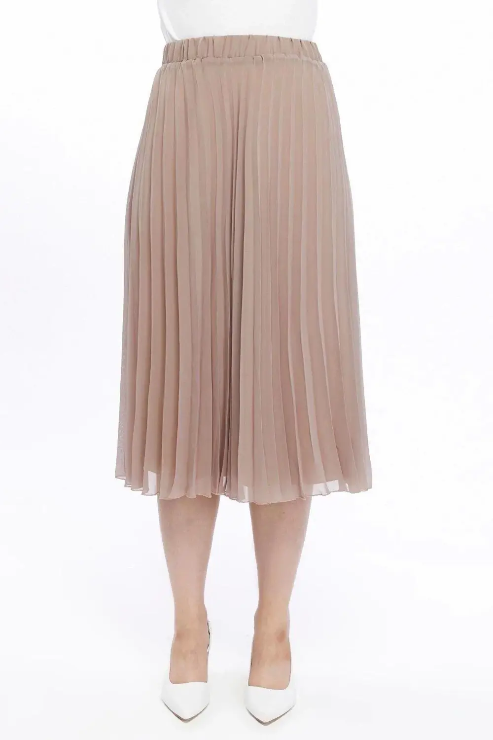 Apsen Kadın Vizon Midi Boy Piliseli Beli Lastikli Şifon Etek 2193