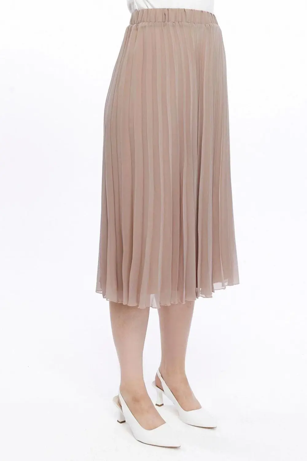 Apsen Kadın Vizon Midi Boy Piliseli Beli Lastikli Şifon Etek 2193