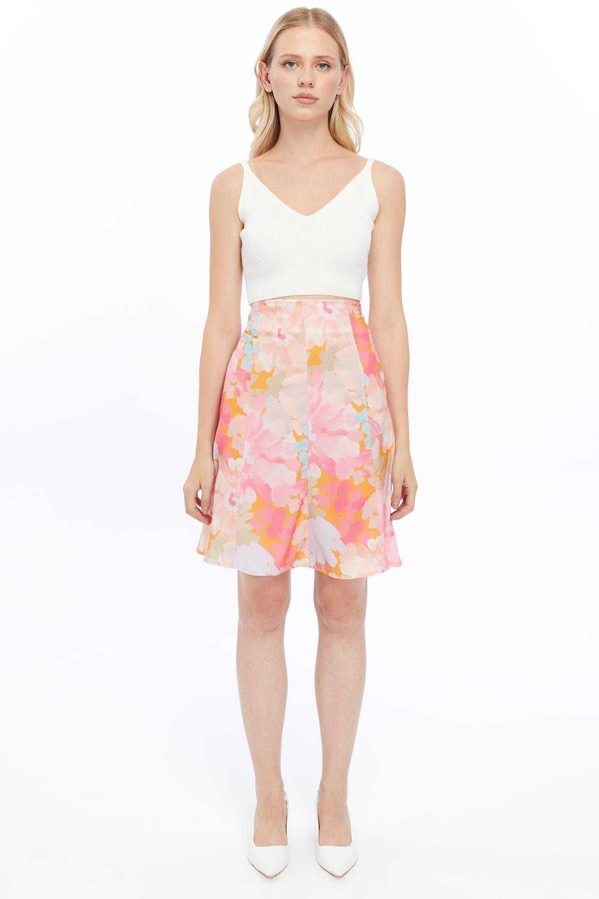 Apsen Kadın Yavruağzı Mevsimlik Parçalı Kloş Midi Etek 2186-63