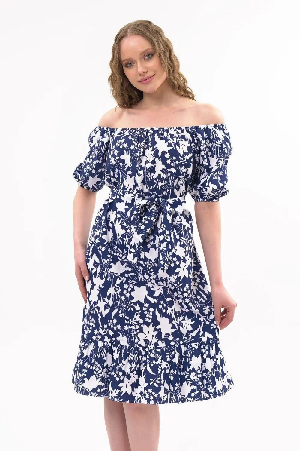 Apsen Kadın Yeşil Kayık Yaka Büzgülü Volan Detaylı Midi Yazlık El