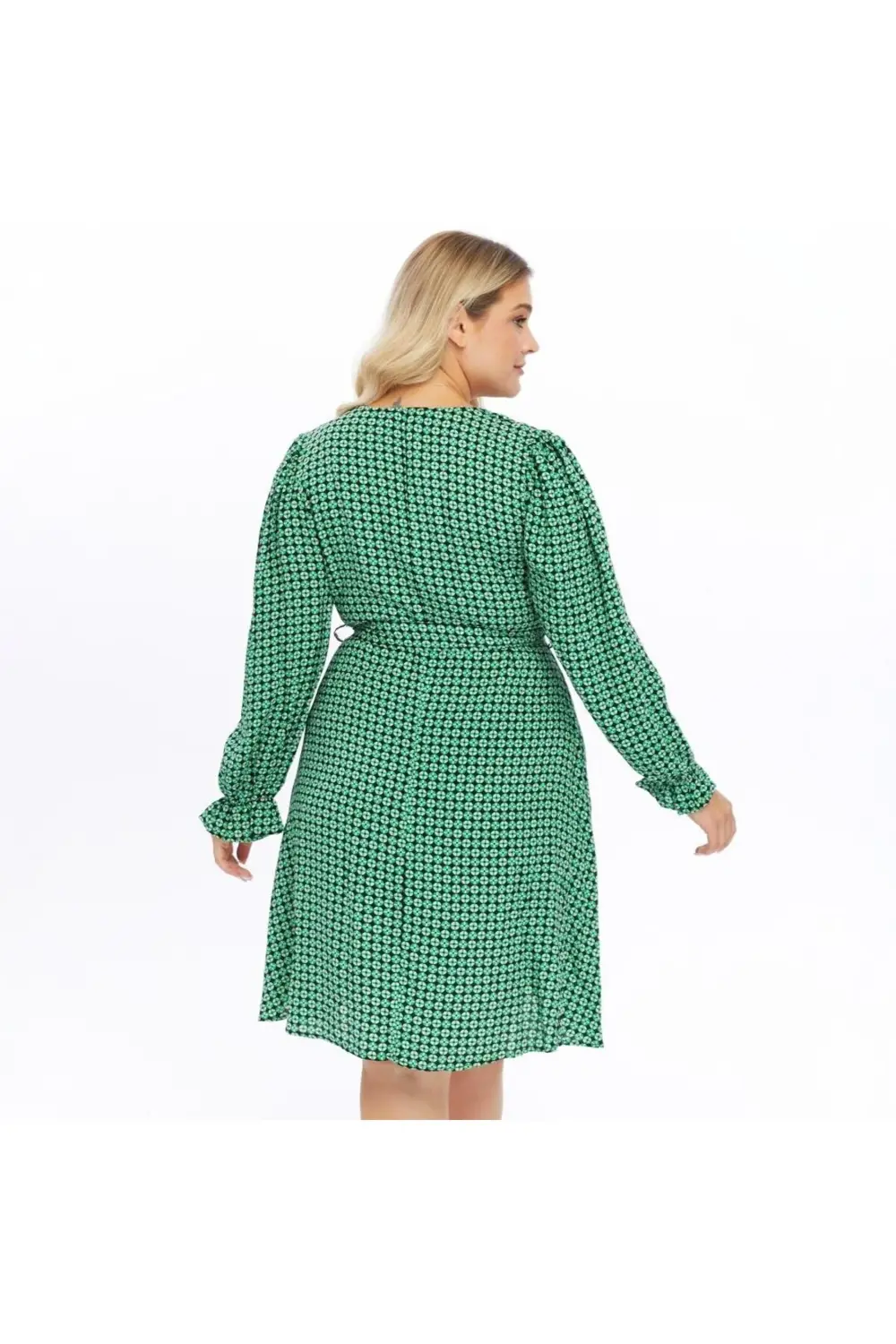 Apsen  Kadın Yeşil Kruvaze Yaka Kuşak Detaylı Midi Elbise 4481/105