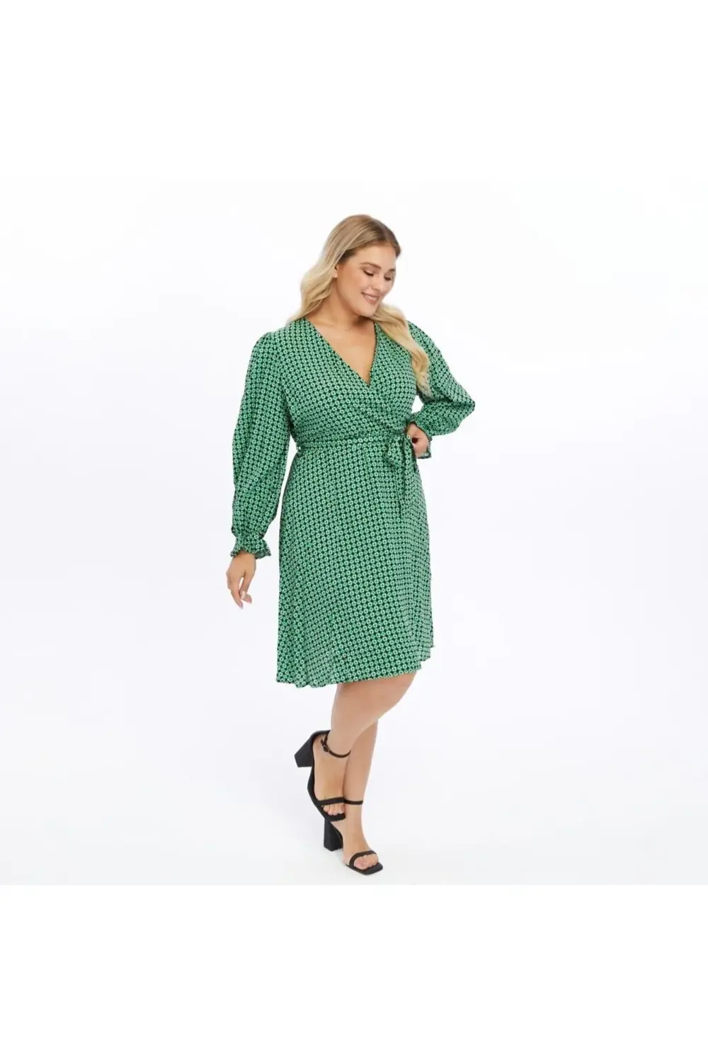 Apsen  Kadın Yeşil Kruvaze Yaka Kuşak Detaylı Midi Elbise 4481/105