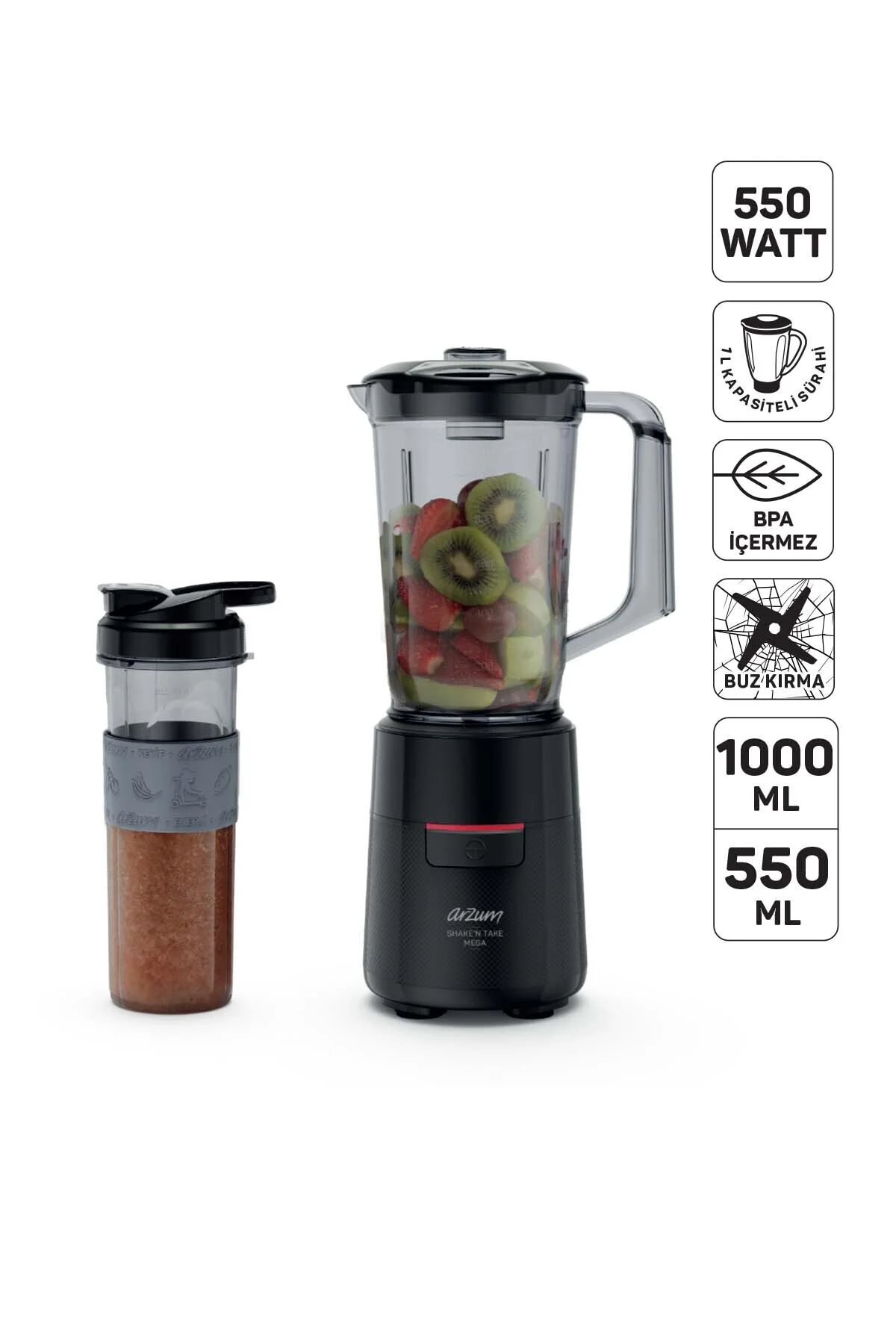 AR1193 Shake’N Take Mega Sürahi Blender Siyah 500 W 1 L + 550 ml Şişe