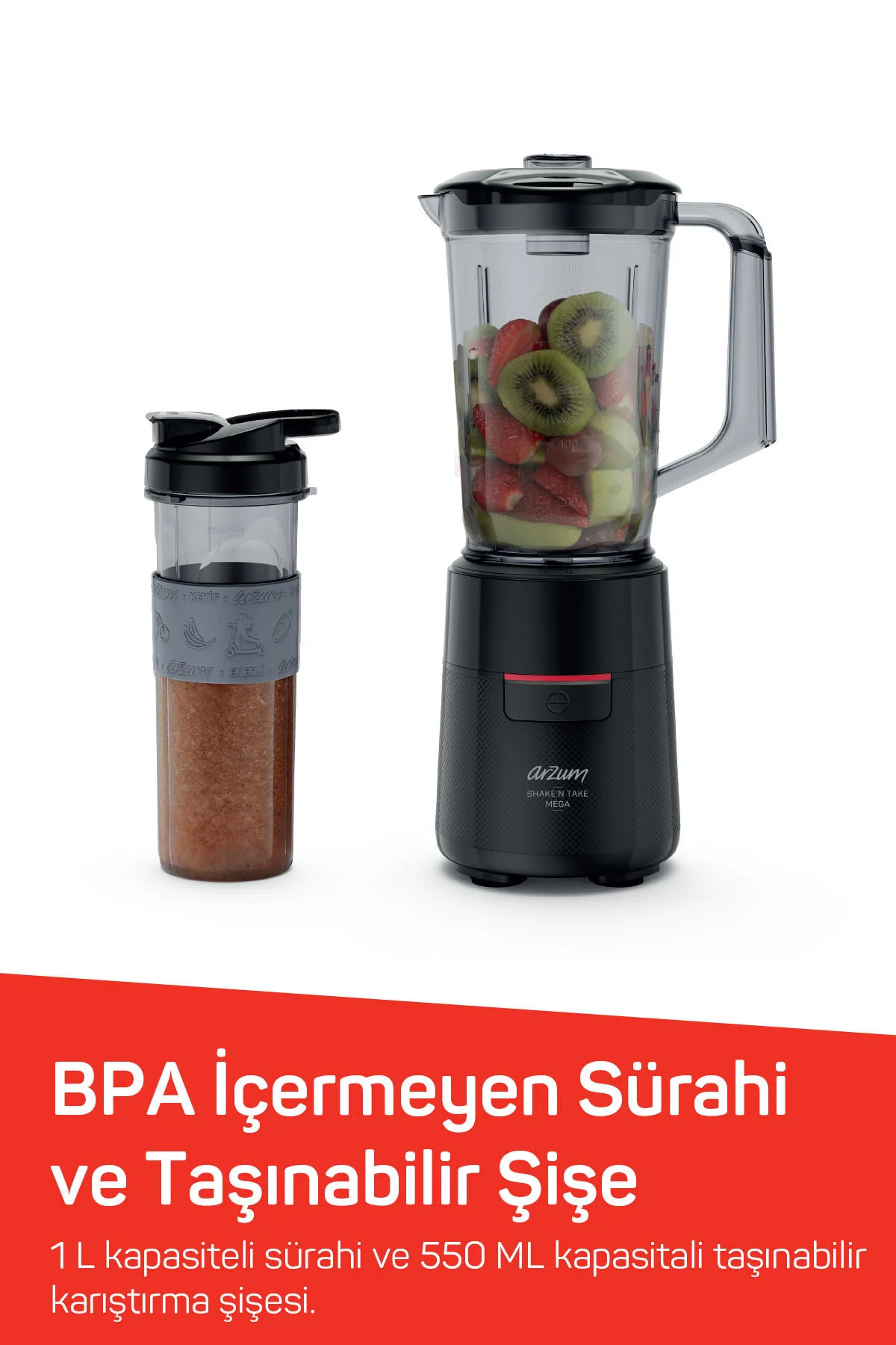 AR1193 Shake’N Take Mega Sürahi Blender Siyah 500 W 1 L + 550 ml Şişe