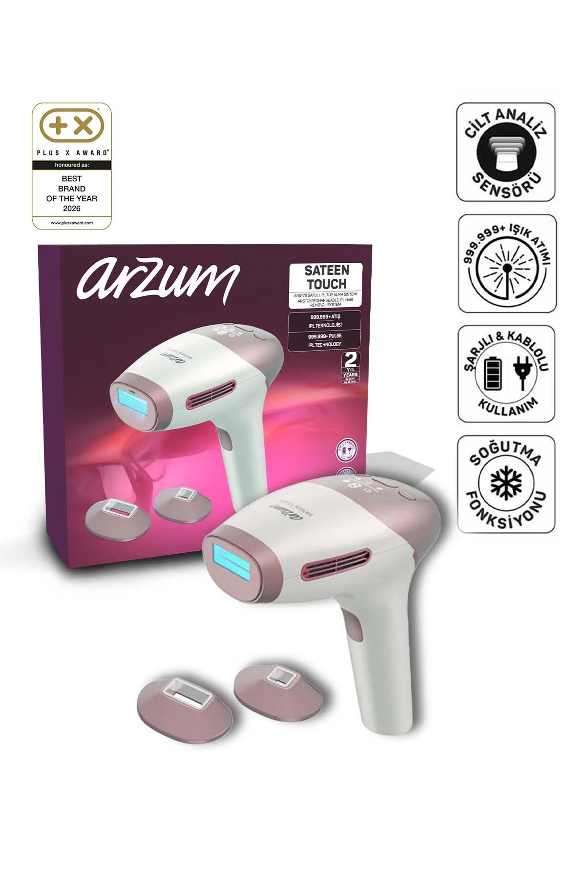 AR5178 SateenTouch IPL Lazer Epilasyon, 999.999 Atım,Evde Tüy Alma,Soğutmalı, 5 Kademe, Cilt Sensörü AR5178 SateenTouch IPL Lazer Epilasyon, 999.999 Atım,Evde Tüy Alma,Soğutmalı, 5 Kademe, Cilt Sensörü