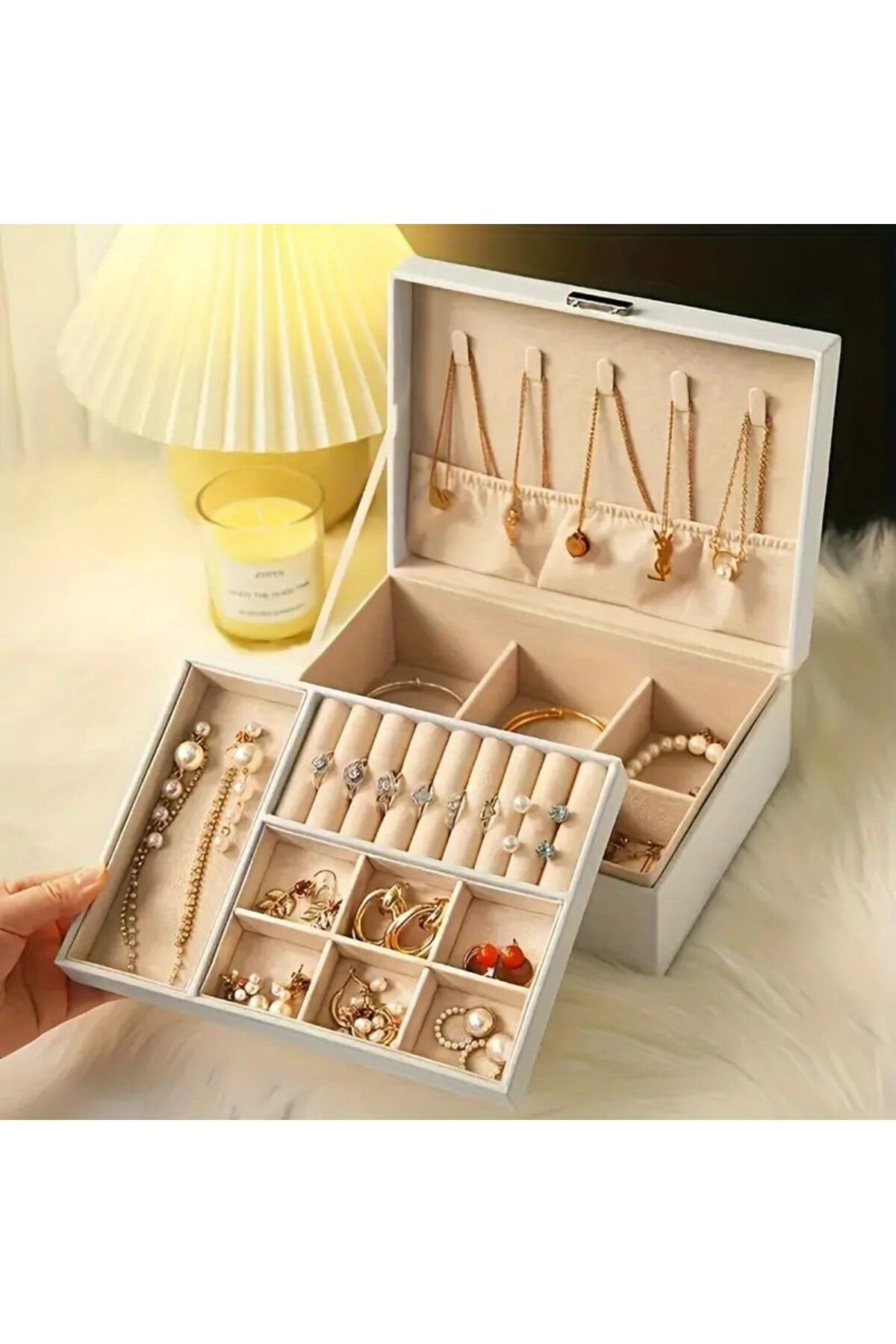 Ara Bölmeli Büyük Boy Mücevher Bijuteri Aksesuar Takı Kutusu Orga