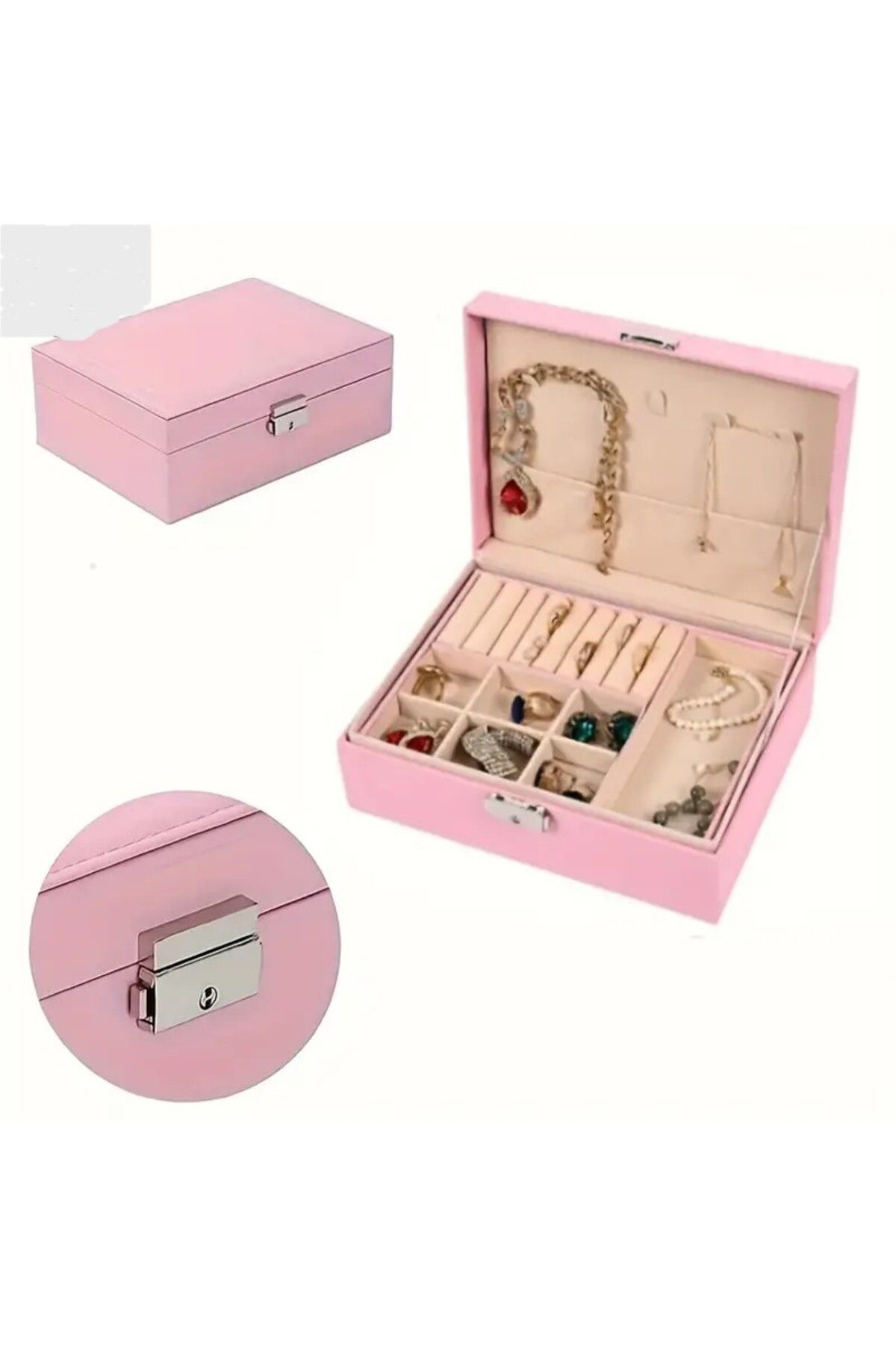 Ara Bölmeli Büyük Boy Mücevher Bijuteri Aksesuar Takı Kutusu Orga