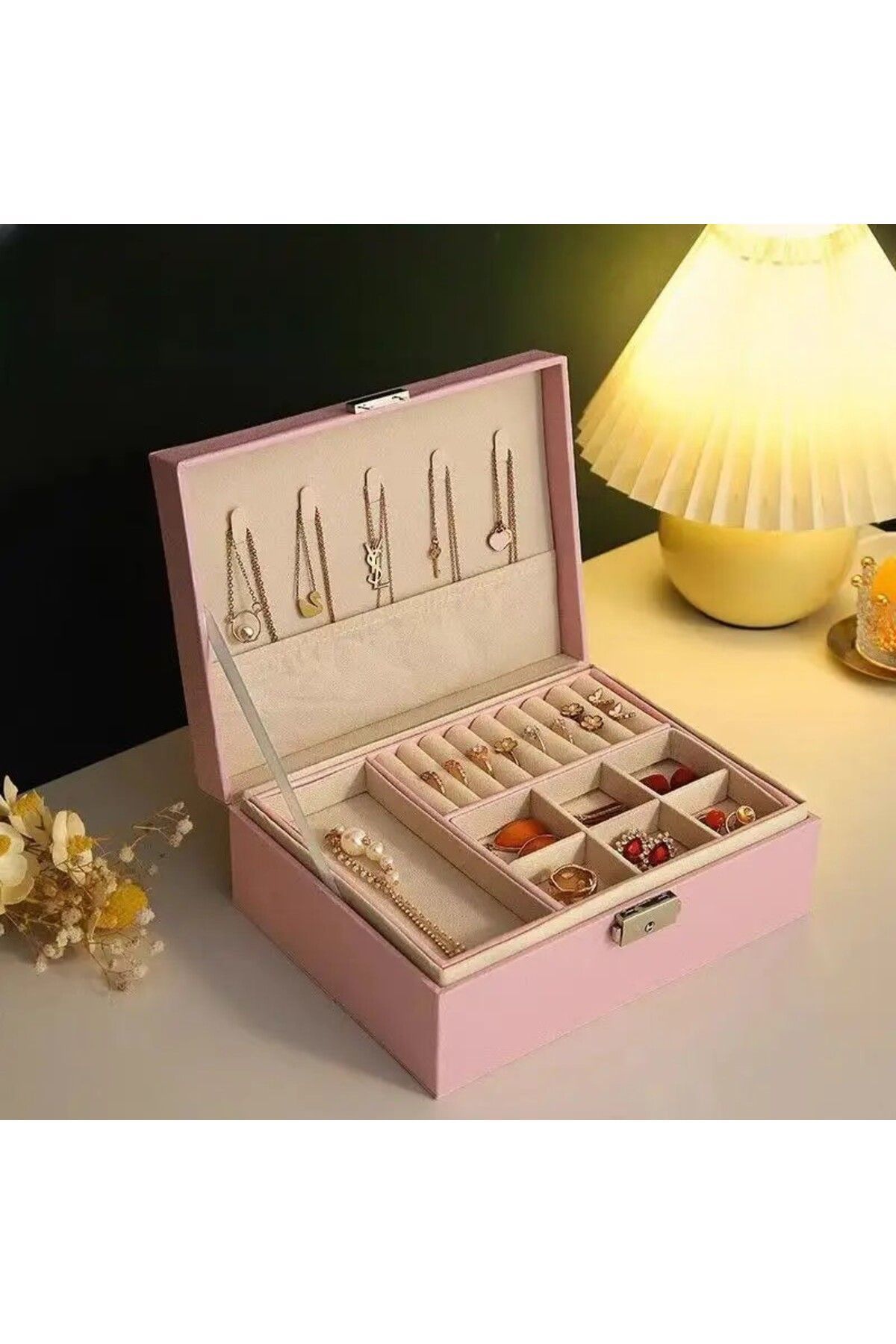 Ara Bölmeli Büyük Boy Mücevher Bijuteri Aksesuar Takı Kutusu Orga