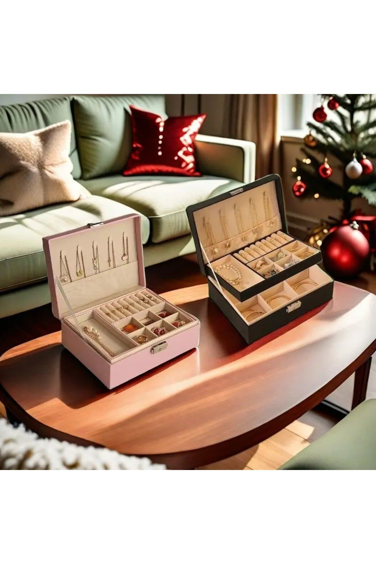 Ara Bölmeli Büyük Boy Mücevher Bijuteri Aksesuar Takı Kutusu Orga