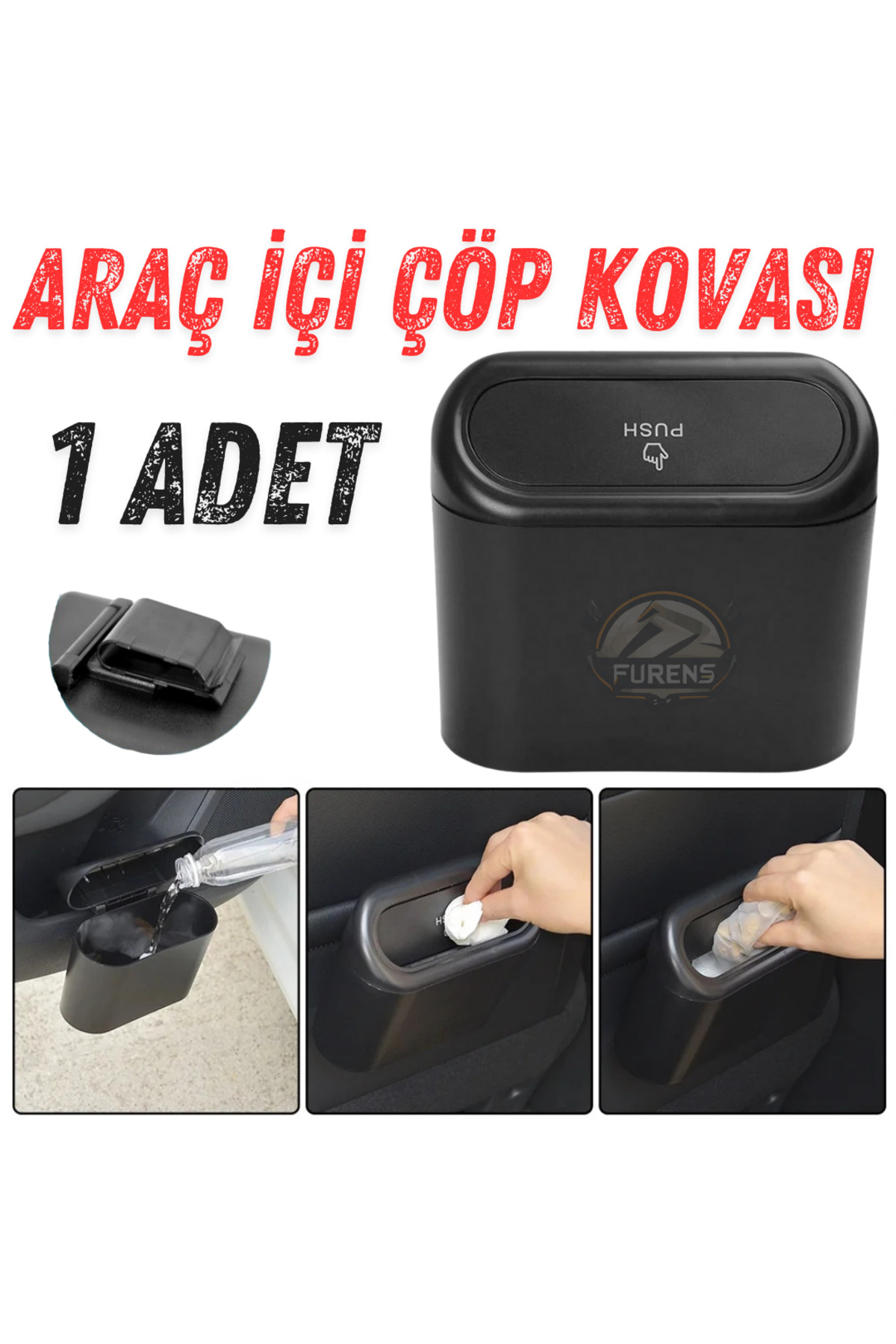 Araba Çöp Kutusu Portatif Araç İçi Taşınabilir Kapaklı Organizer 