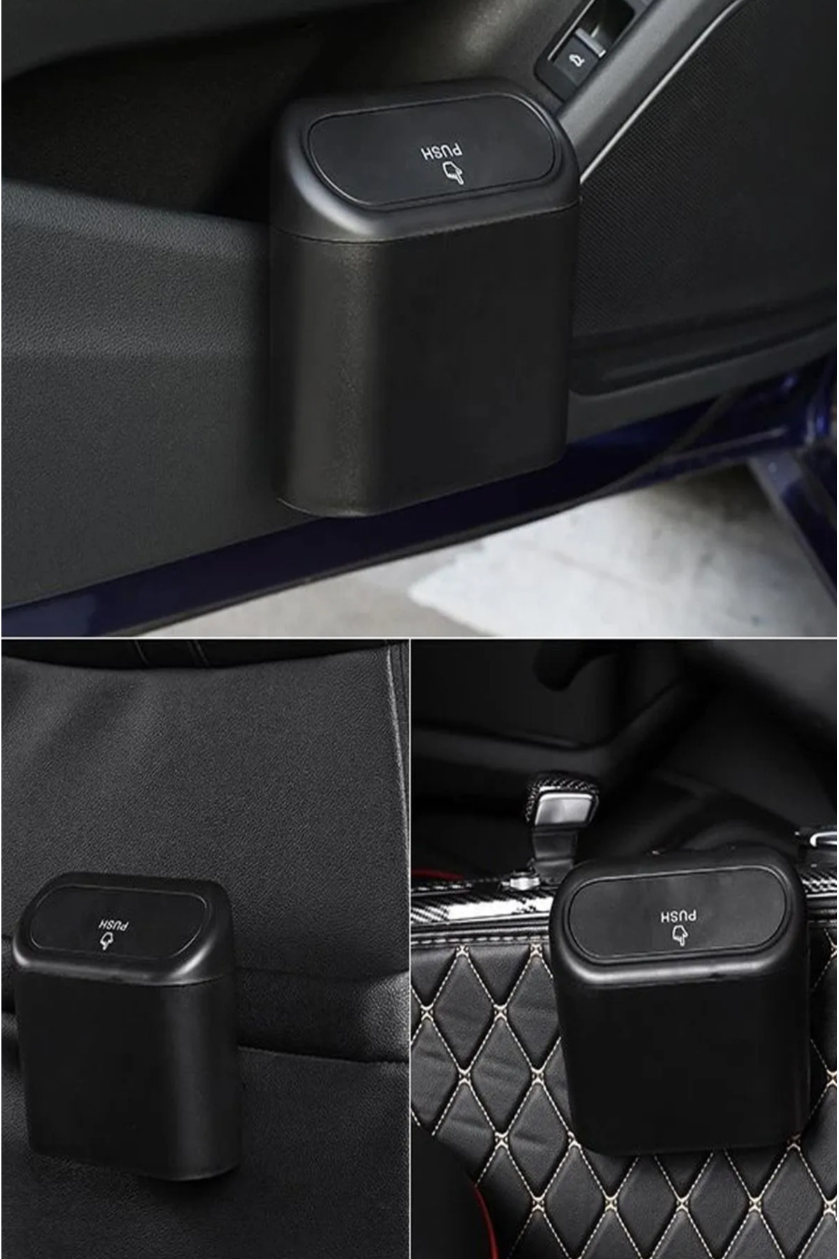 Araba Çöp Kutusu Siyah Portatif Araç İçi Taşınabilir Kapaklı Orga