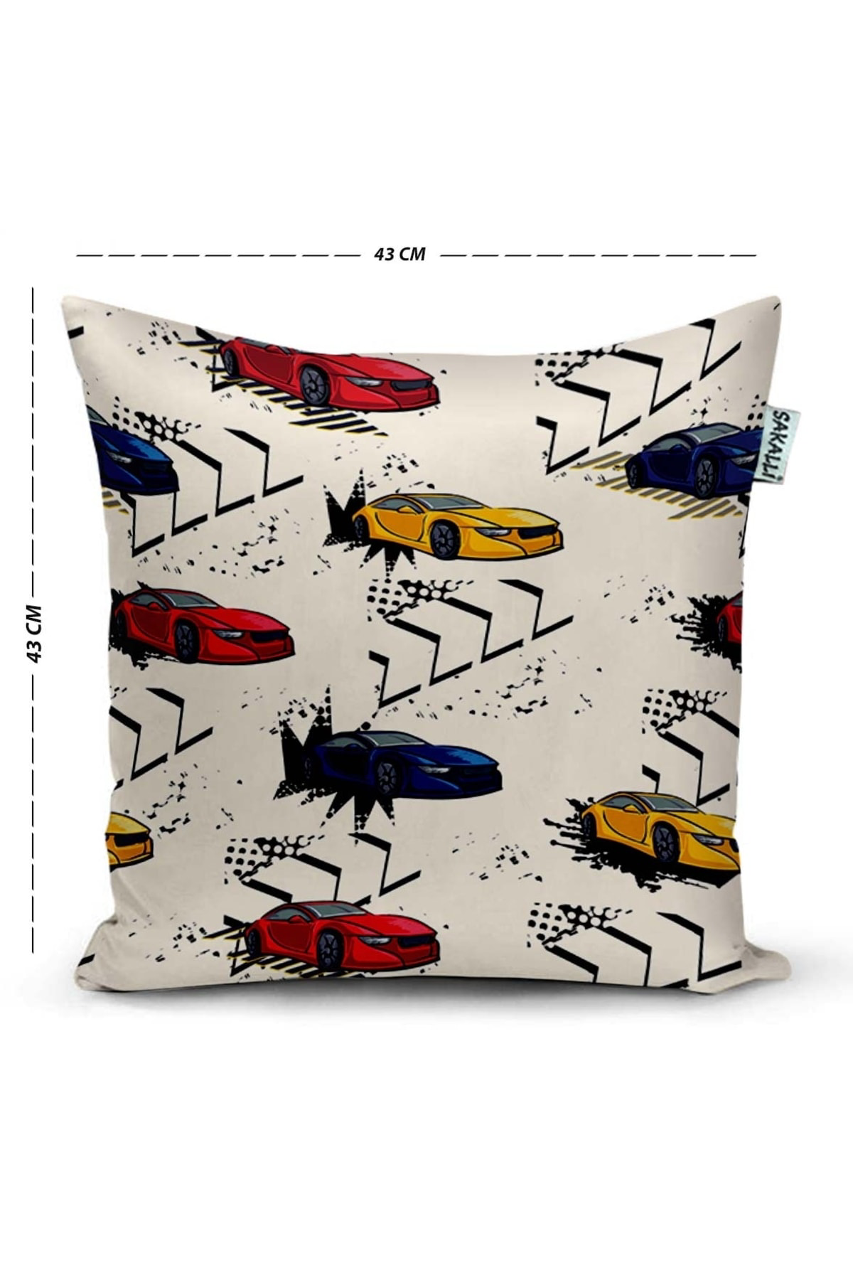 Sakallı Araba Desenli 3D Digital Baskılı Dekoratif Kırlent Kılıfı