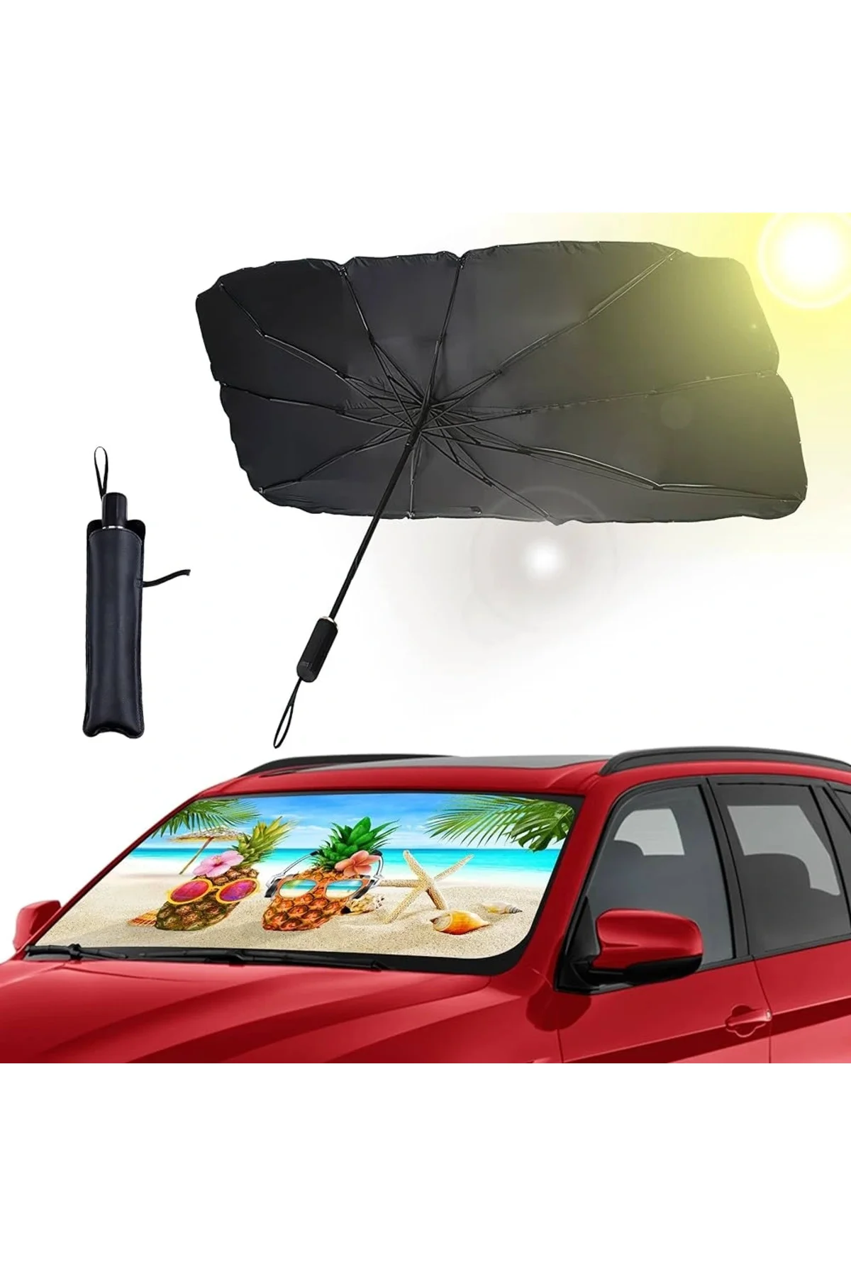 Araba Güneş Gölge Koruyucu Şemsiye Oto Ön Cam Güneşlik(145Cm*79Cm) - Görsel 4