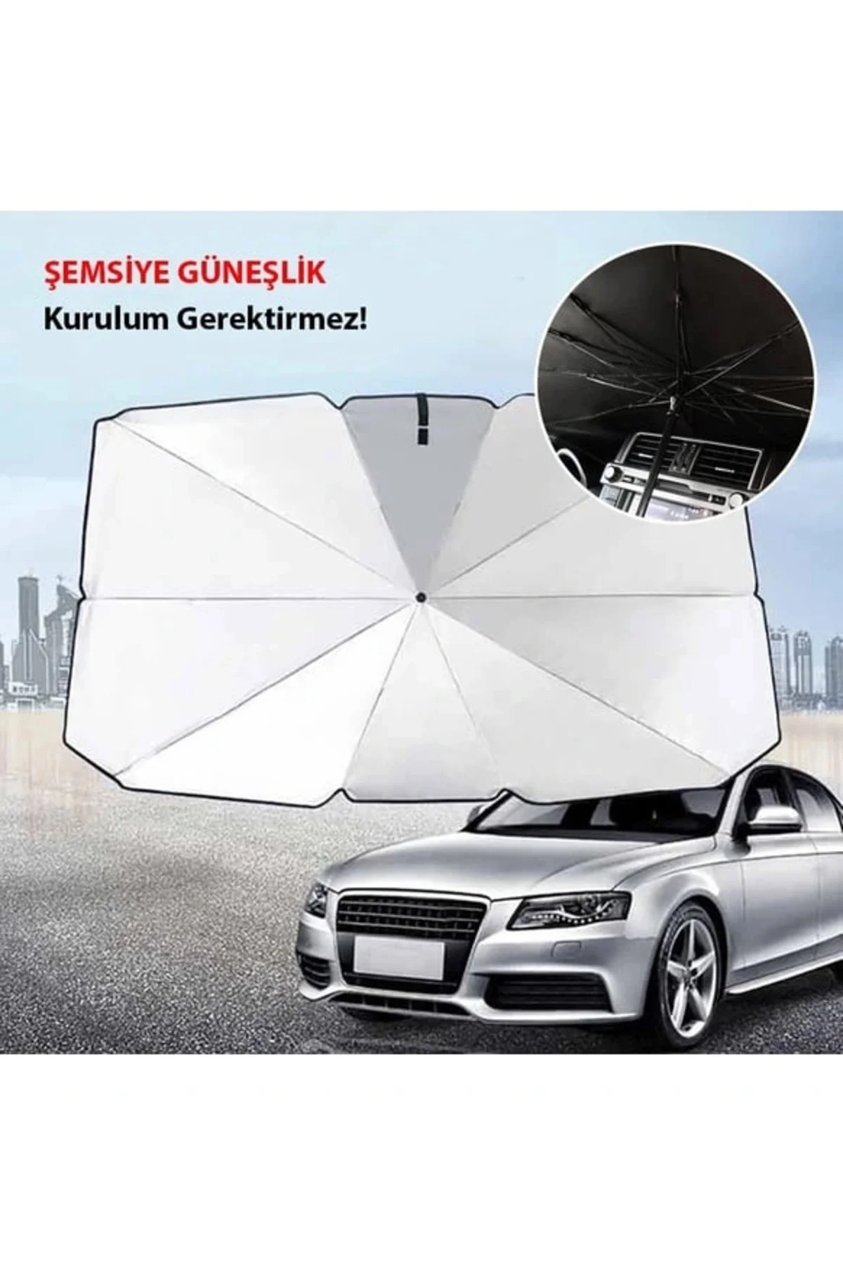 Araba Güneş Gölge Koruyucu Şemsiye Oto Ön Cam Güneşlik(145Cm*79Cm) - Görsel 2