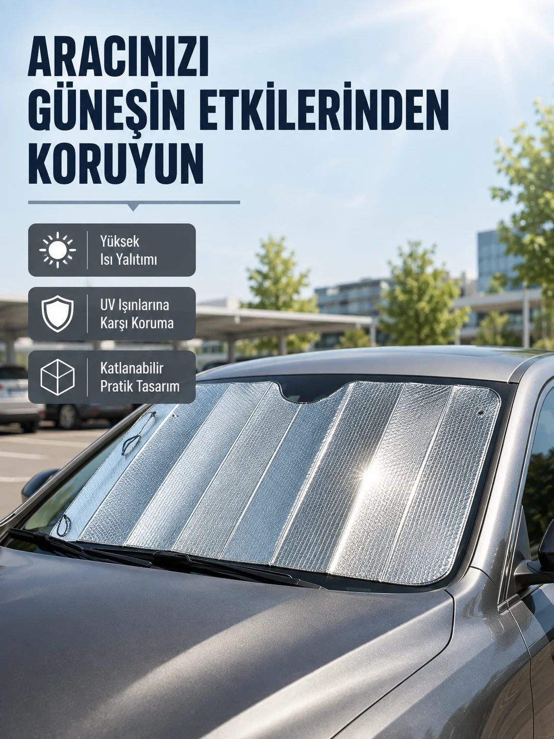 Araba Güneşliği Alüminyum Yansıtıcı Yüzeyle Etkili Isı Koruması Araba Güneşliği Alüminyum Yansıtıcı Yüzeyle Etkili Isı Koruması