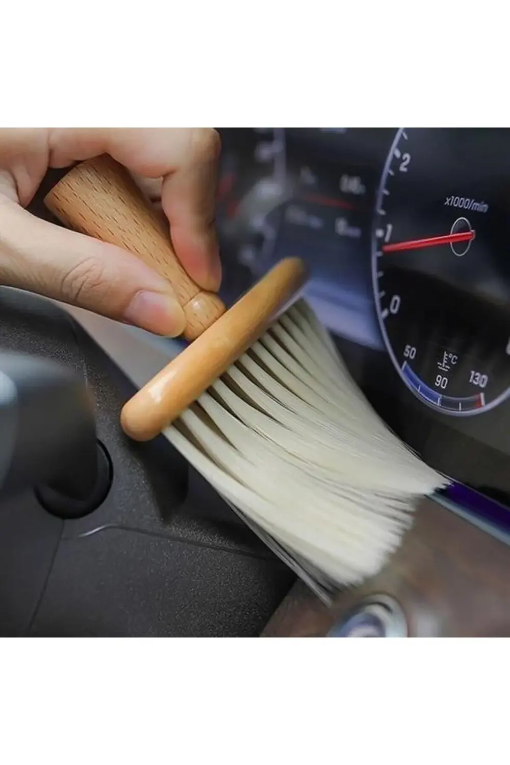 ® Araba İçin Ahşap Saplı Yumuşak Kıl Fırça Detaylı Toz Alma Temiz
