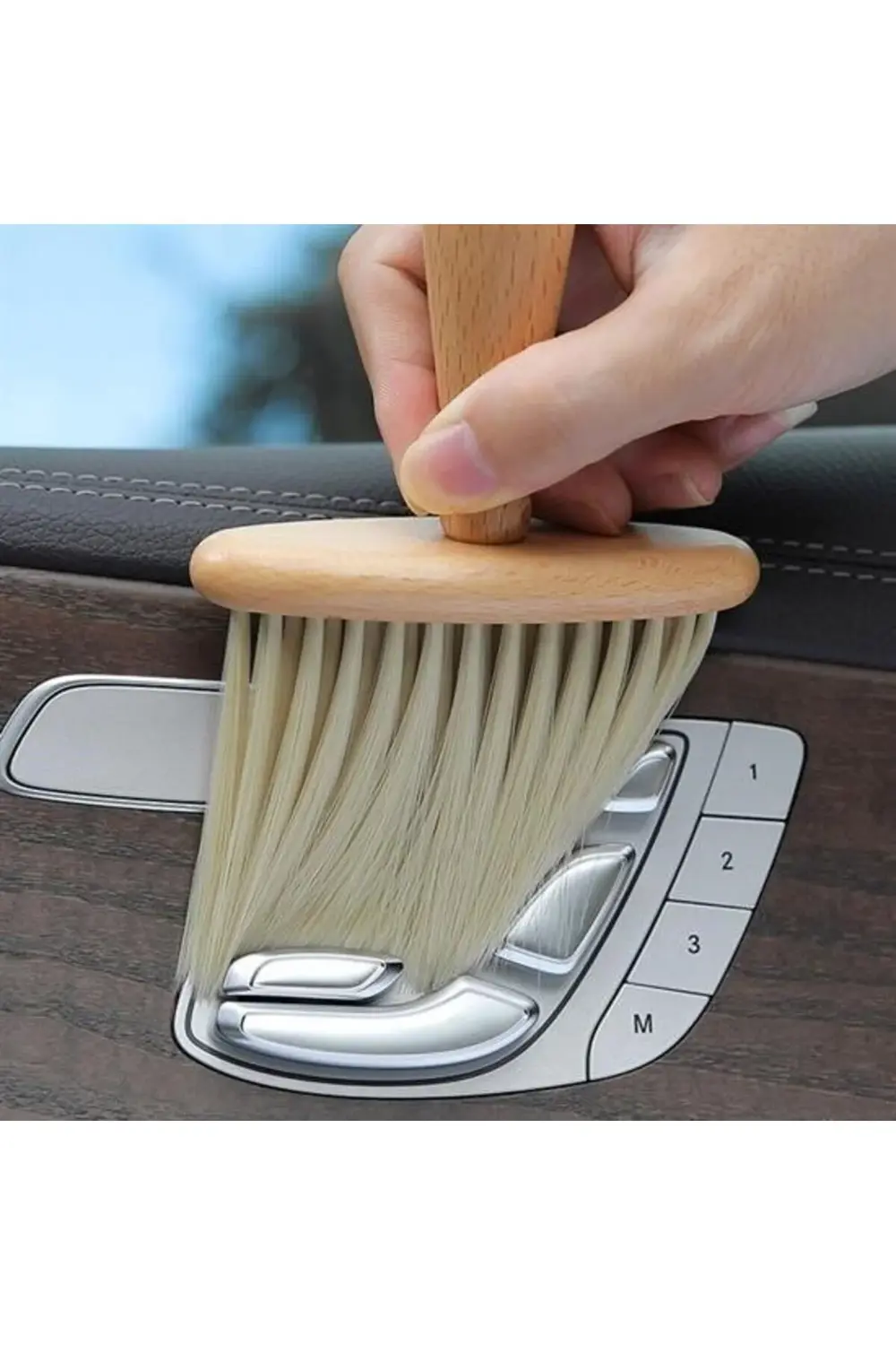 ® Araba İçin Ahşap Saplı Yumuşak Kıl Fırça Detaylı Toz Alma Temiz