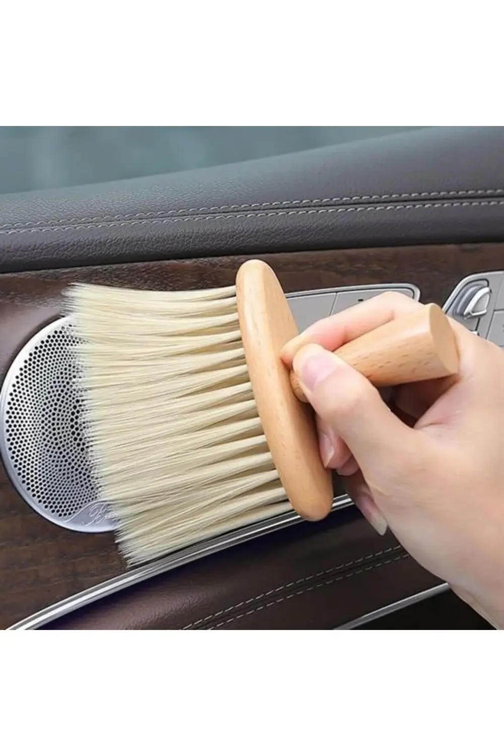 ® Araba İçin Ahşap Saplı Yumuşak Kıl Fırça Detaylı Toz Alma Temiz