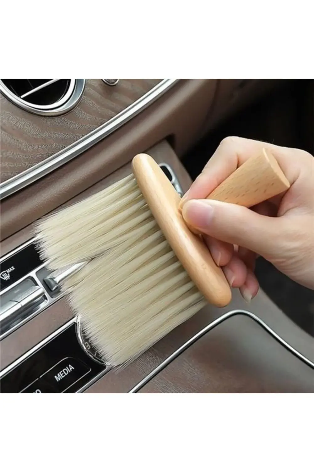 ® Araba İçin Ahşap Saplı Yumuşak Kıl Fırça Detaylı Toz Alma Temiz