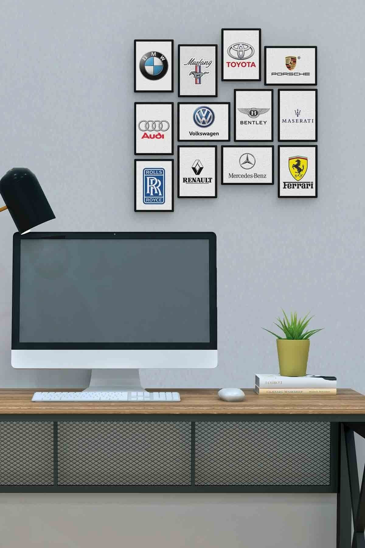 Araba Markaları 12 Parça Mdf (ahşap) Tablo Ofis Boyu 