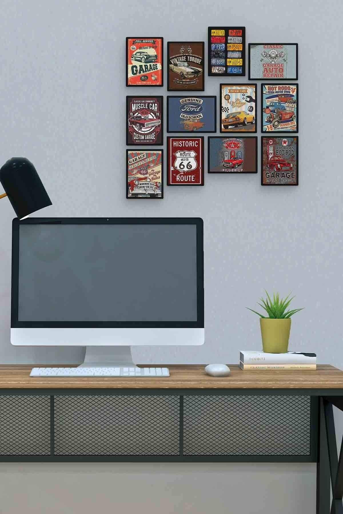 Araba Posteri 12 Parça Mdf (ahşap) Tablo Ofis Boyu 