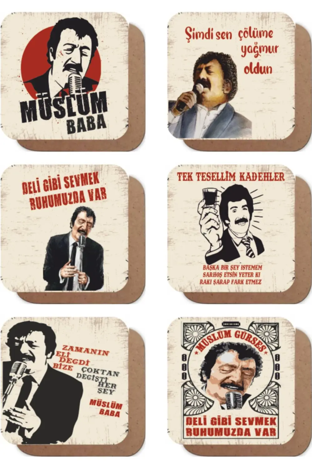 Arabeskin Kralı Müslüm Gürses Müslüm Baba Temalı 6lı Retro Ahşap 