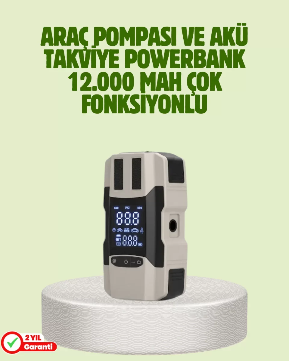 Araç Akü Takviye Cihazı ve Lastik Şişirme Pompası 12.000 mAh - Lisinya