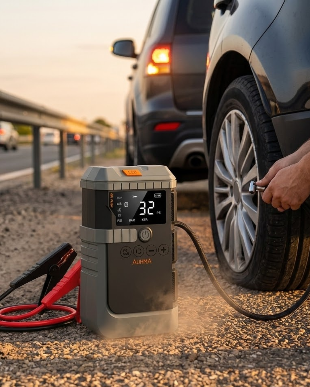 Araç Akü Takviye Powerbank Lastik Şişirme Kompresörü LED Işıklı Ç