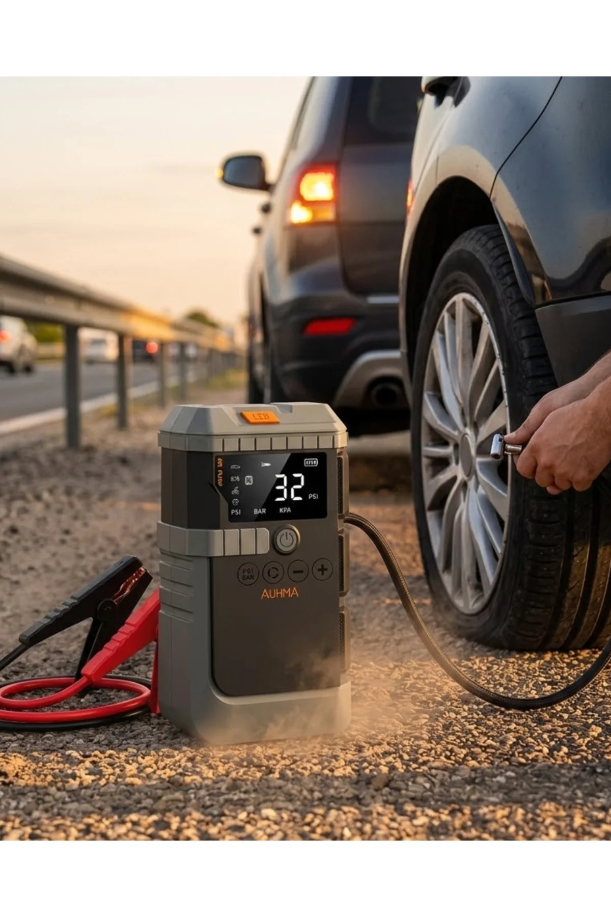 Araç Akü Takviye Powerbank Lastik Şişirme Kompresörü LED Işıklı Ç