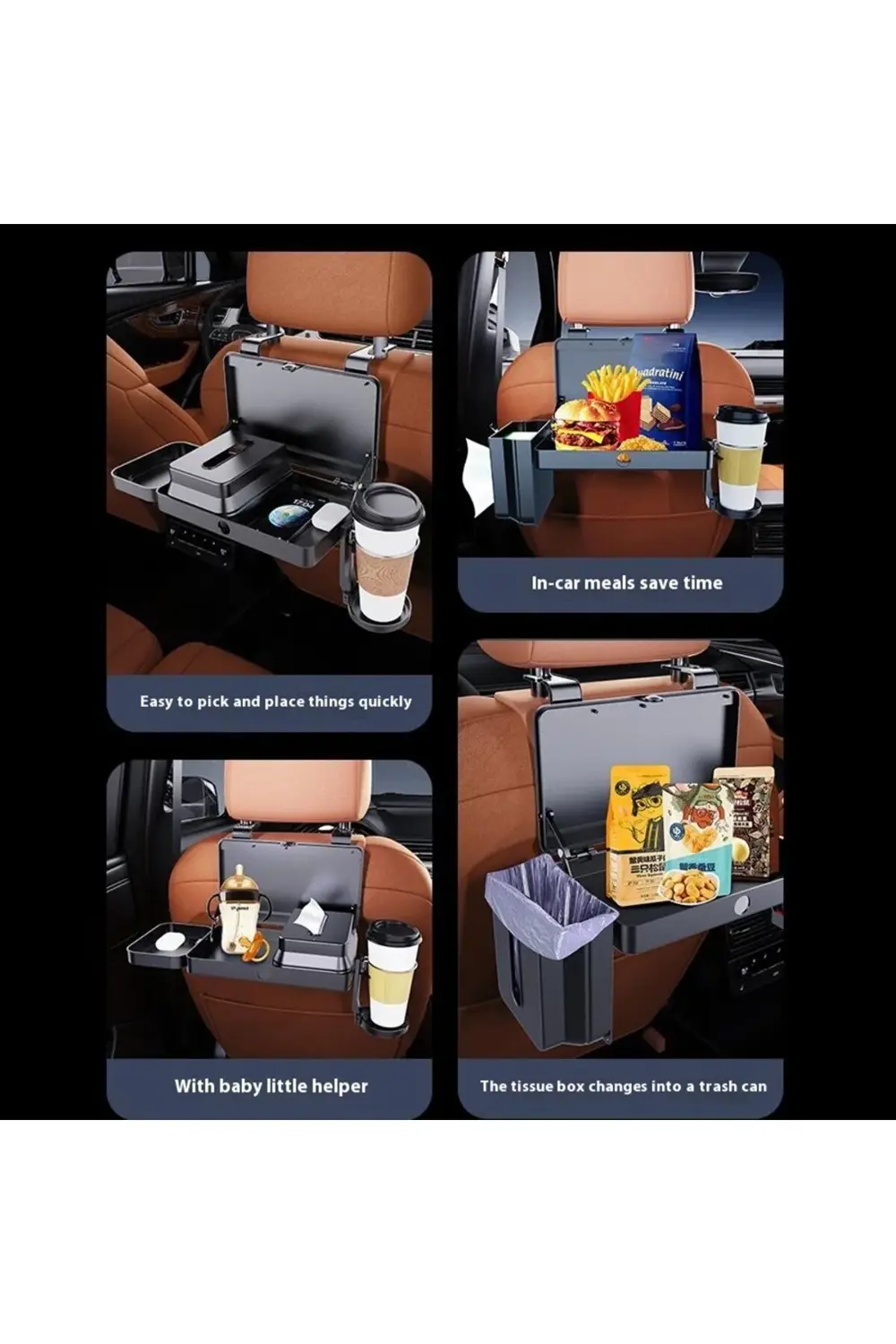 Araç Arka Koltuk Tepsi Rafı ve Bardak Tutucu – K255 Çok Amaçlı Or