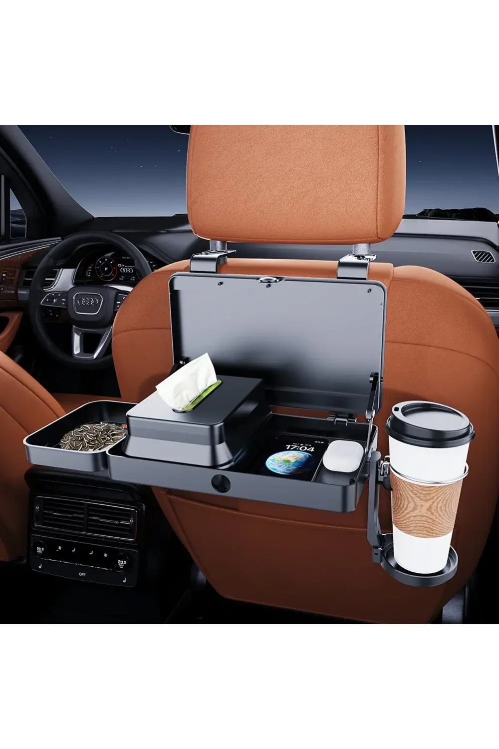 Araç Arka Koltuk Tepsi Rafı ve Bardak Tutucu – K255 Çok Amaçlı Or