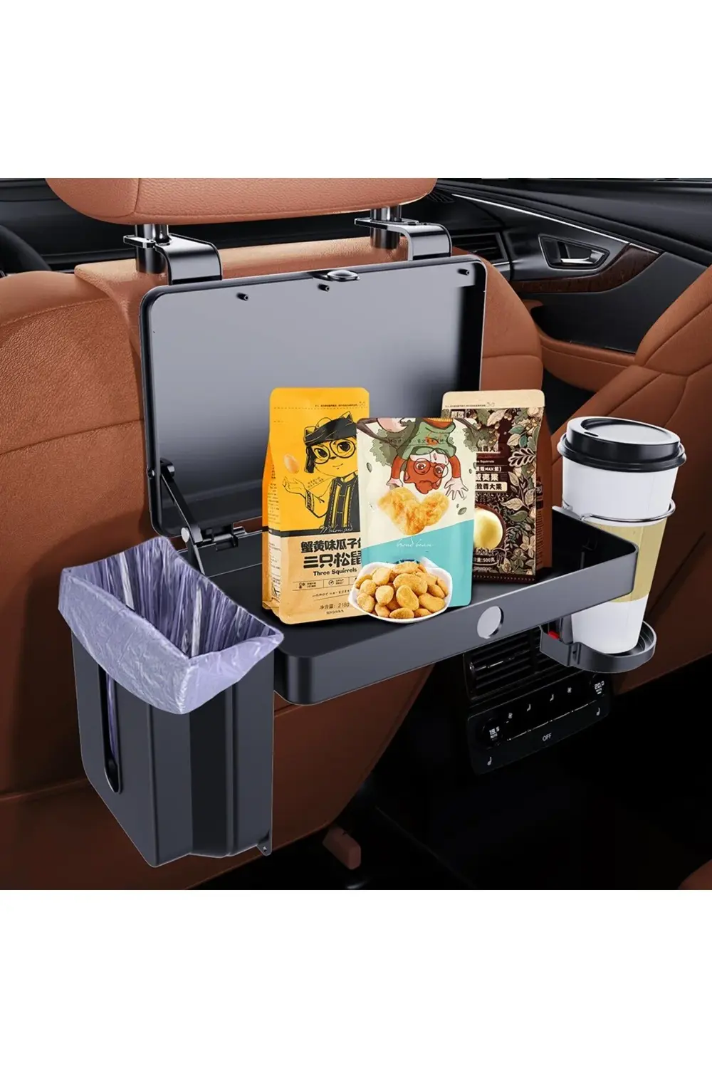 Araç Arka Koltuk Tepsi Rafı ve Bardak Tutucu – K255 Çok Amaçlı Or