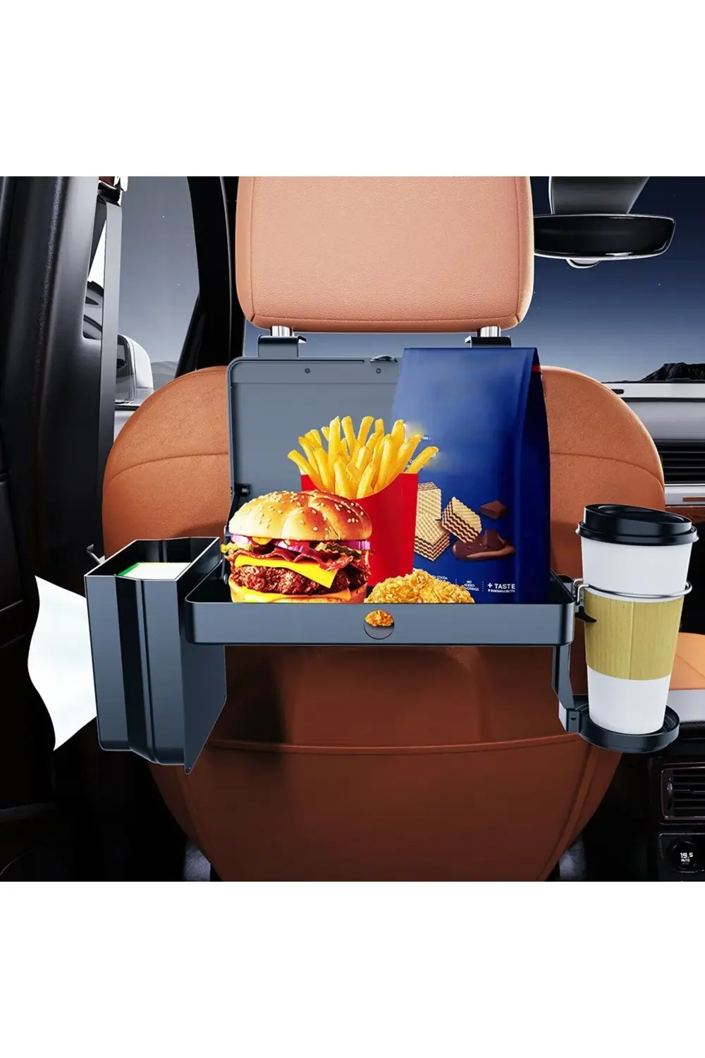 Araç Arka Koltuk Tepsi Rafı ve Bardak Tutucu – K255 Çok Amaçlı Or