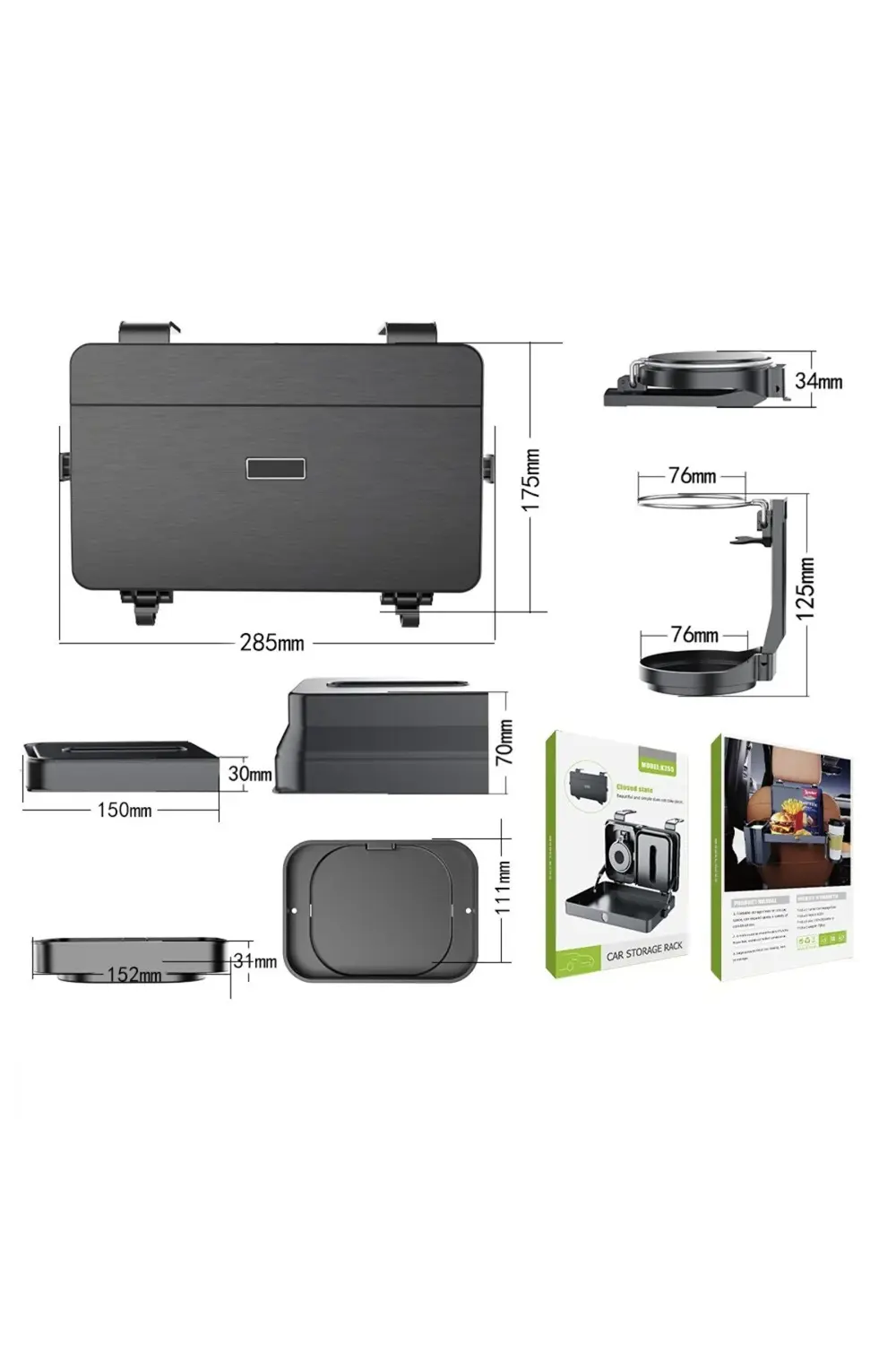 Araç Arka Koltuk Tepsi Rafı ve Bardak Tutucu – K255 Çok Amaçlı Or