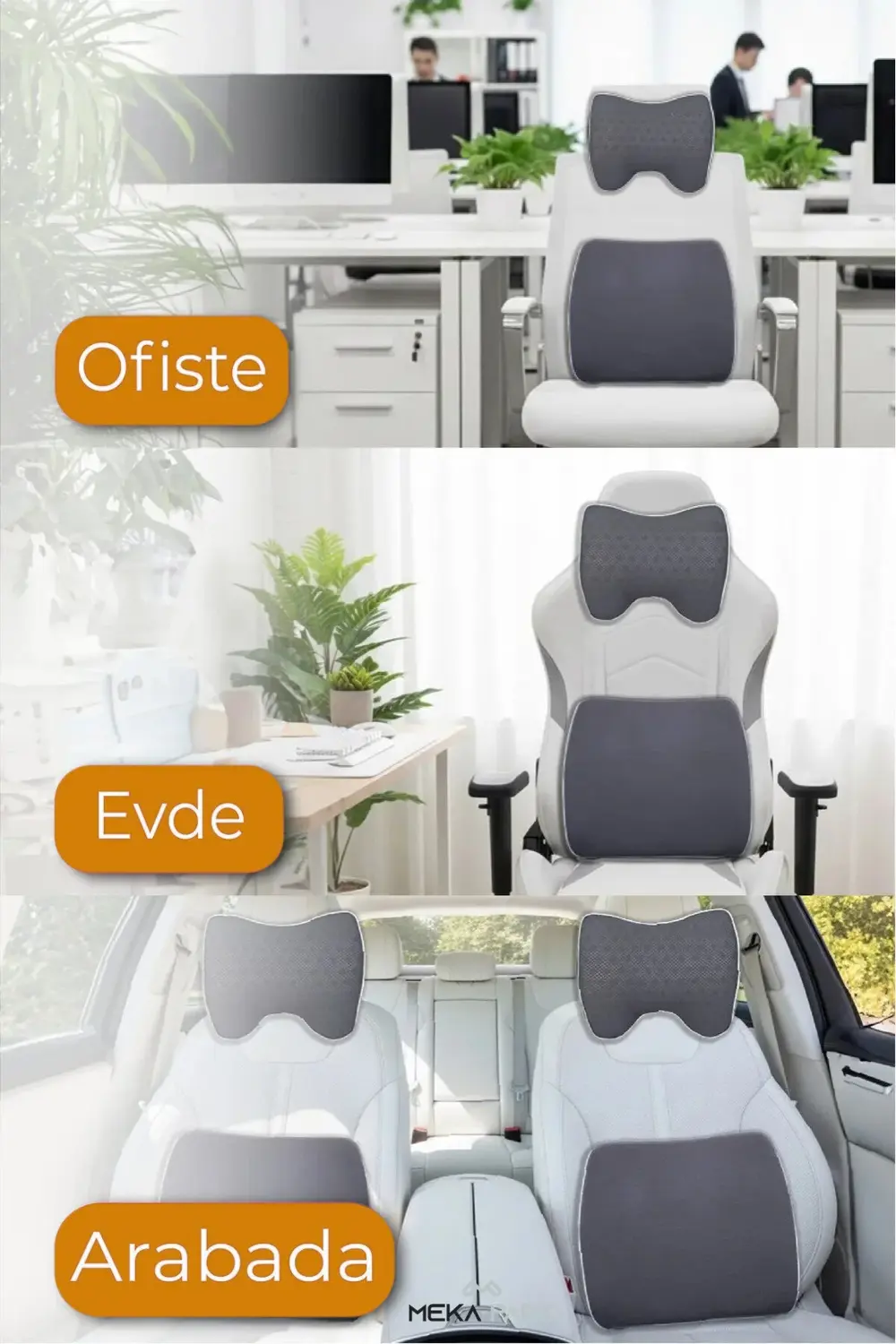 Araç Bel ve Boyun Destek Yastığı Yumuşak Visco Gri Tek Koltuk