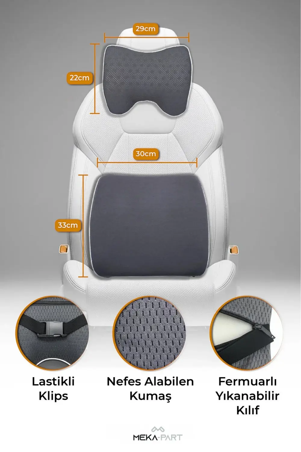 Araç Bel ve Boyun Destek Yastığı Yumuşak Visco Gri Tek Koltuk