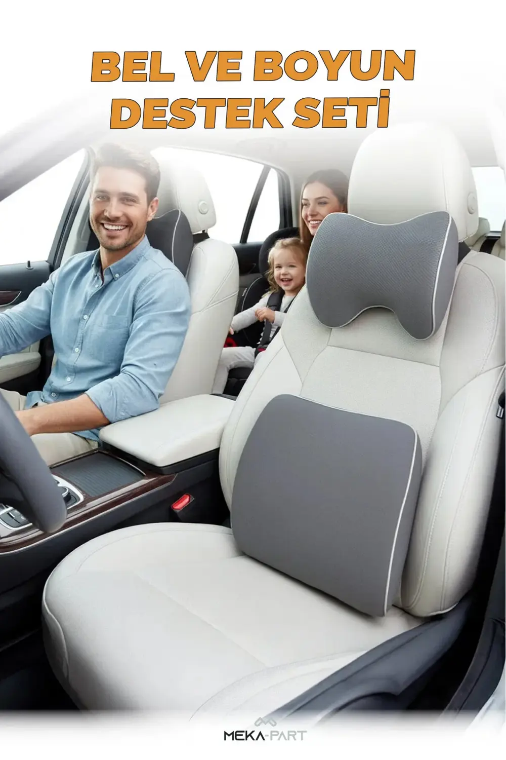 Araç Bel ve Boyun Destek Yastığı Yumuşak Visco Gri Tek Koltuk