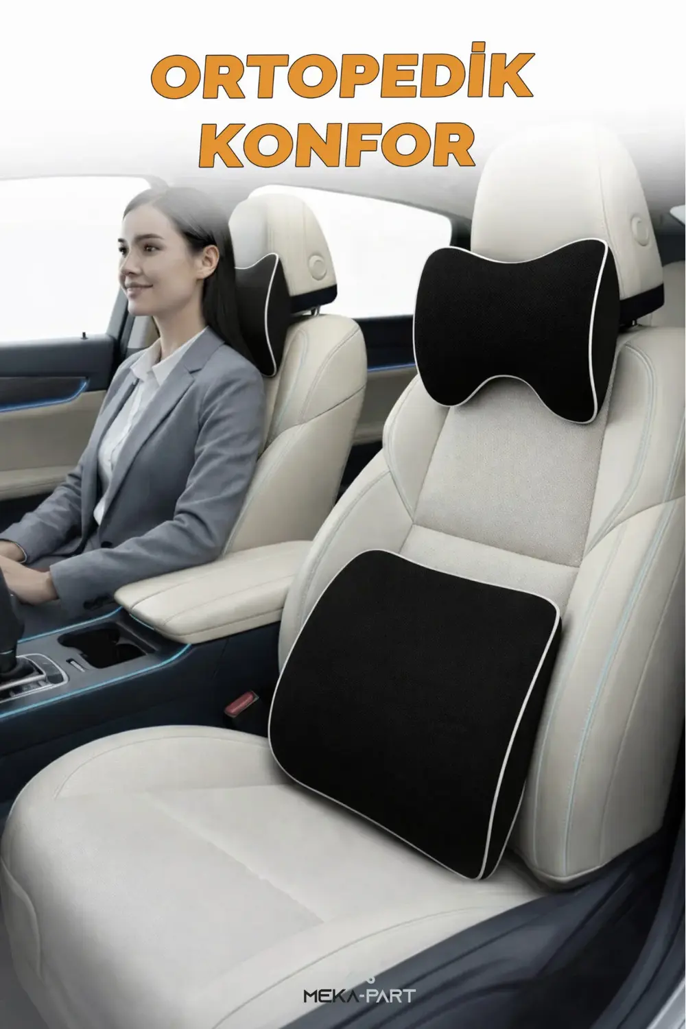 Araç Bel ve Boyun Destek Yastığı Yumuşak Visco Siyah Tek Koltuk