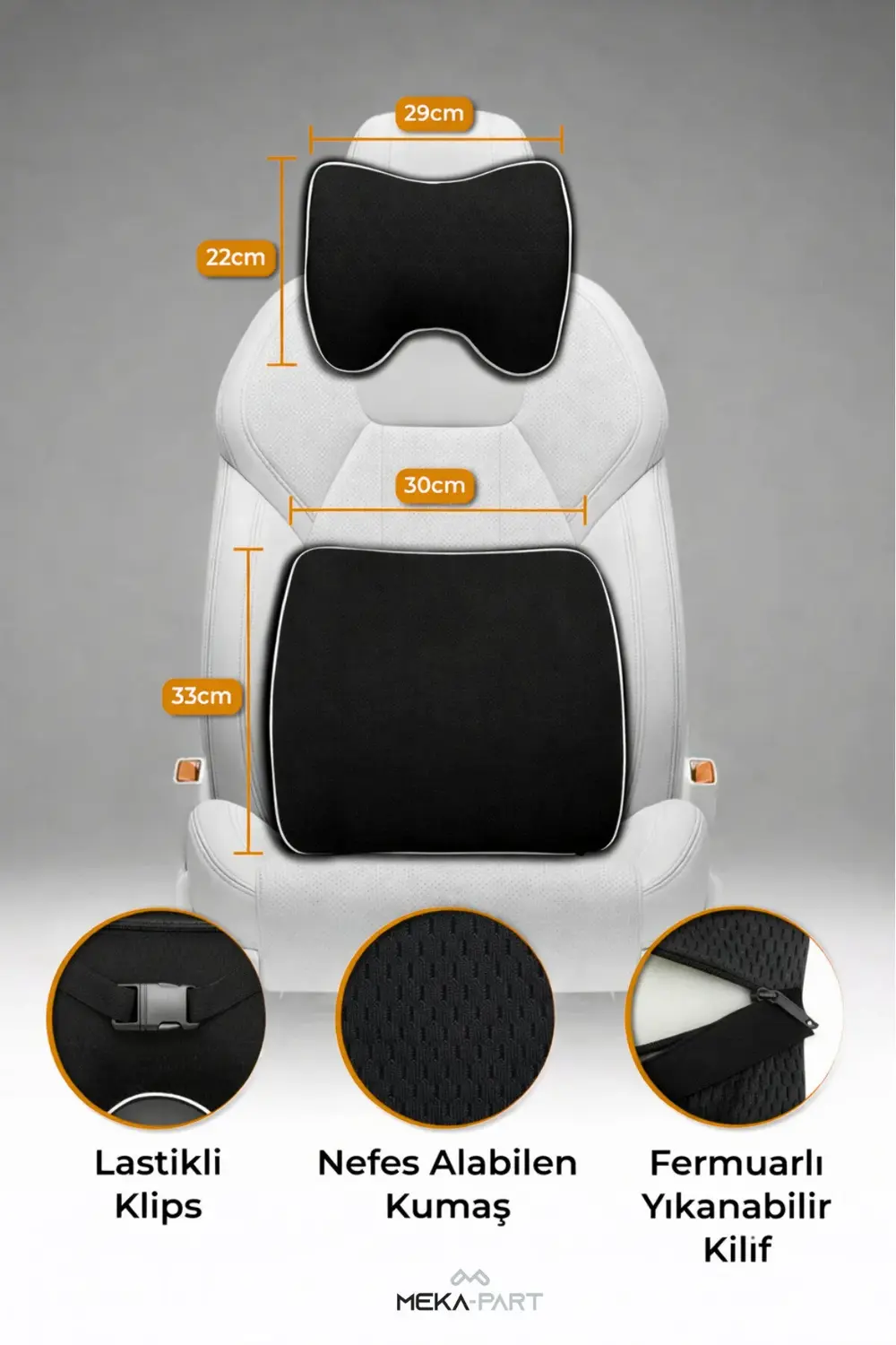 Araç Bel ve Boyun Destek Yastığı Yumuşak Visco Siyah Tek Koltuk