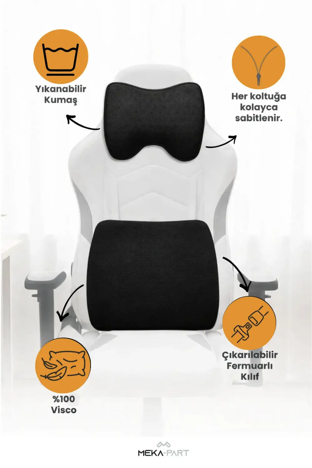 Araç Bel ve Boyun Destek Yastığı Yumuşak Visco Siyah Tek Koltuk