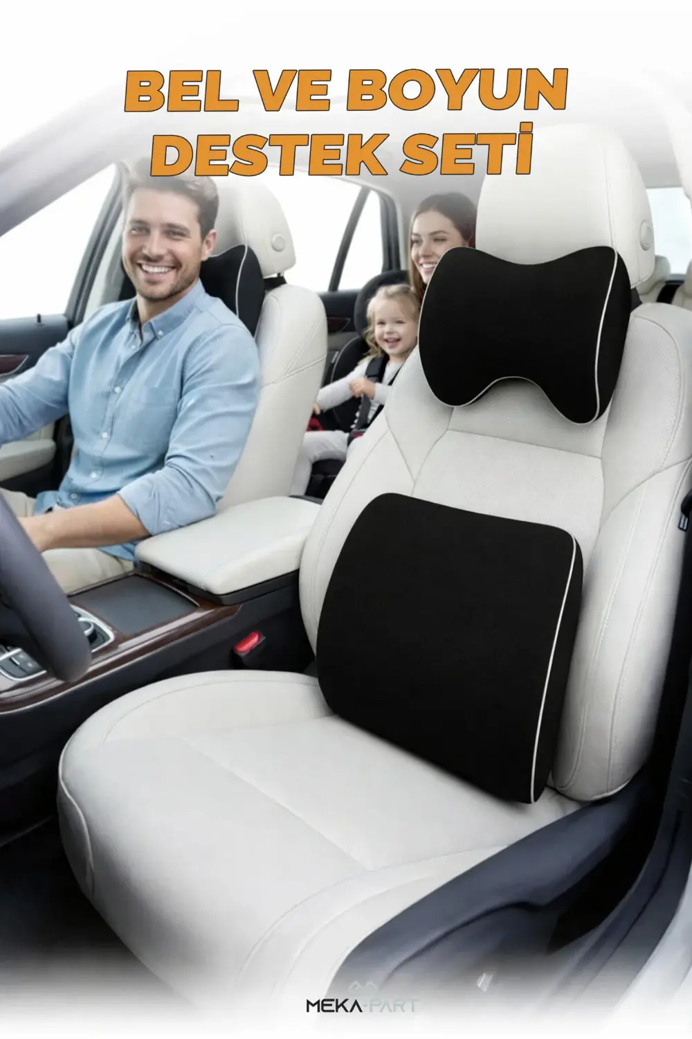 Araç Bel ve Boyun Destek Yastığı Yumuşak Visco Siyah Tek Koltuk