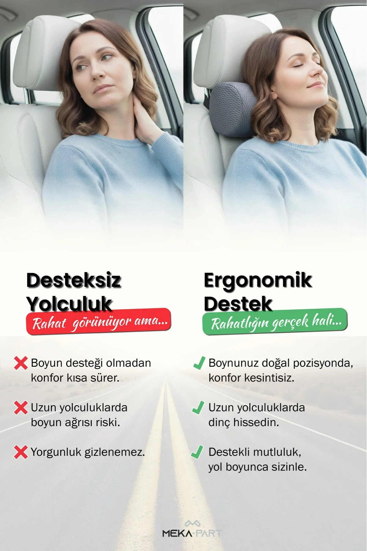 Araç Boyun Destek Yastığı Visco Yumuşak 2 Parça GRİ 25x14x11