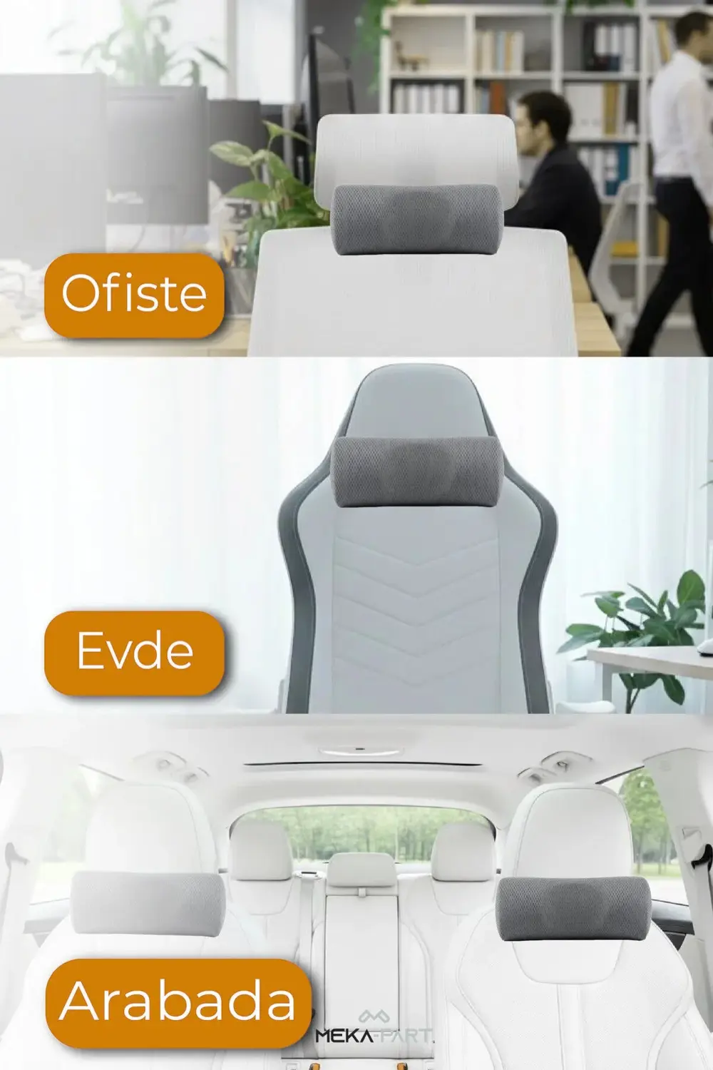 Araç Boyun Destek Yastığı Visco Yumuşak 1 Parça GRİ 25x14x11