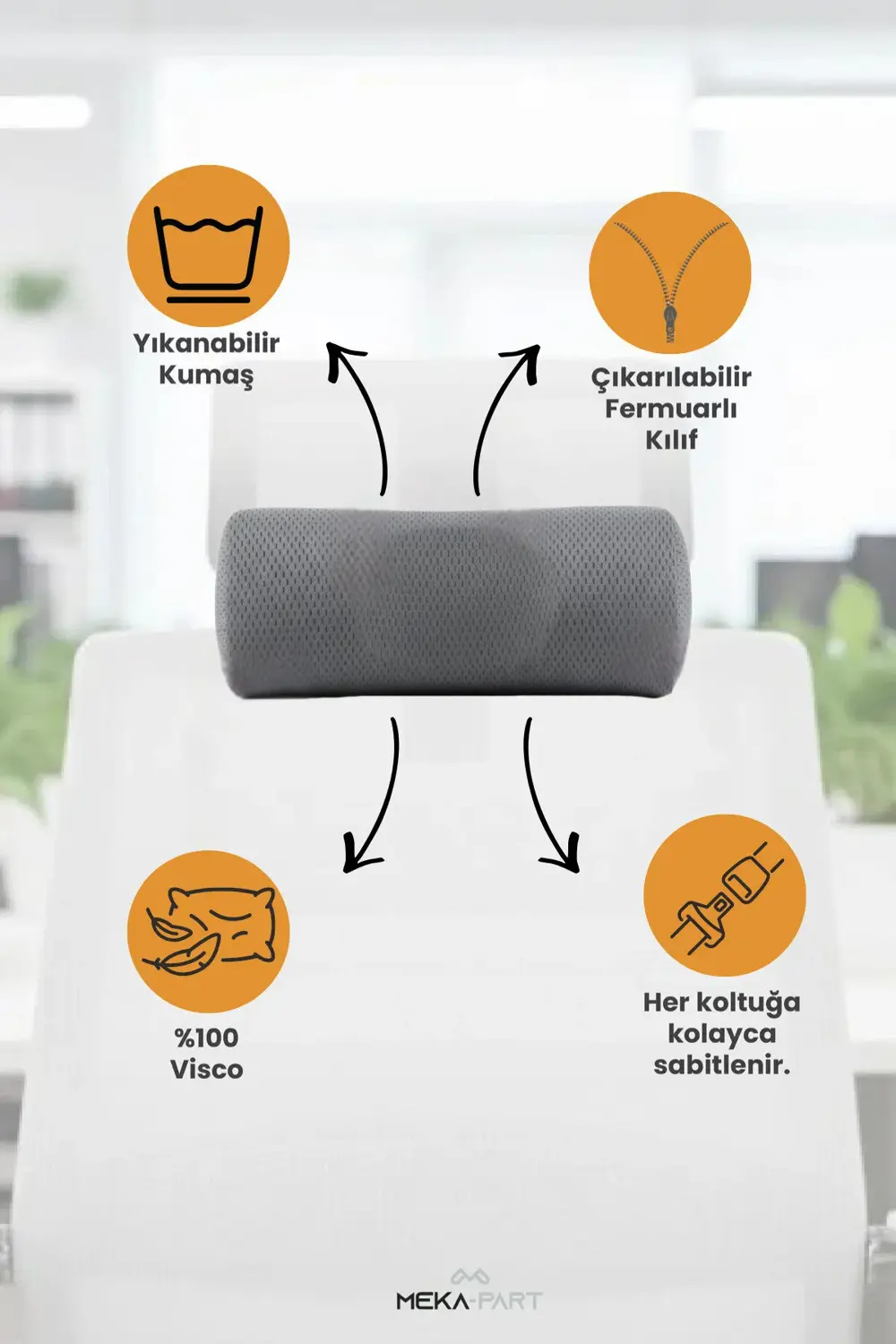 Araç Boyun Destek Yastığı Visco Yumuşak 1 Parça GRİ 25x14x11