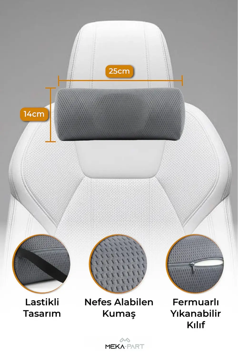 Araç Boyun Destek Yastığı Visco Yumuşak 2 Parça GRİ 25x14x11