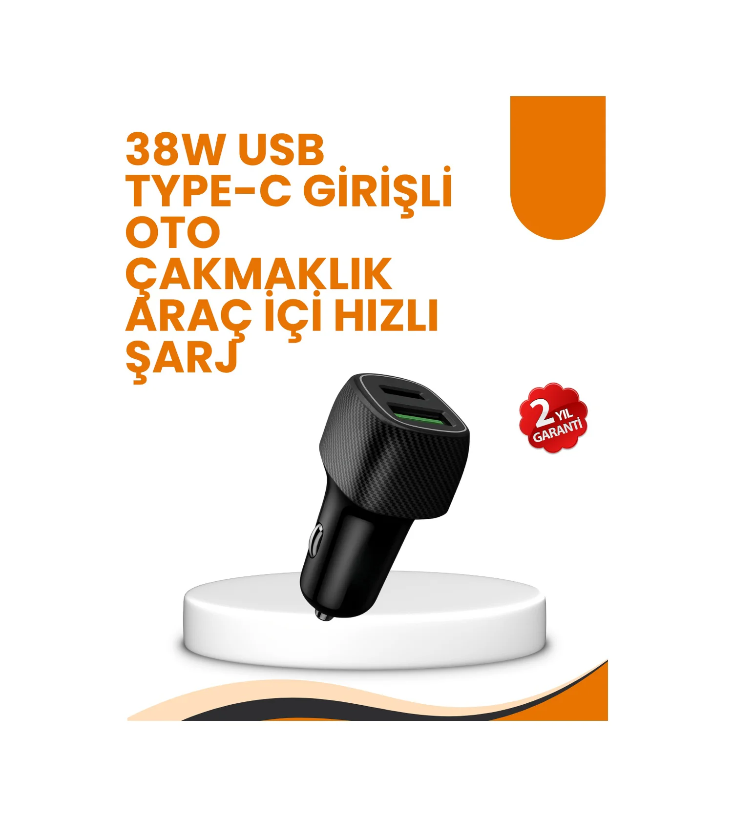 Araç Çakmak Girişli 38w Hızlı Şarj Aleti İki Cihaz Destekli - Lisinya