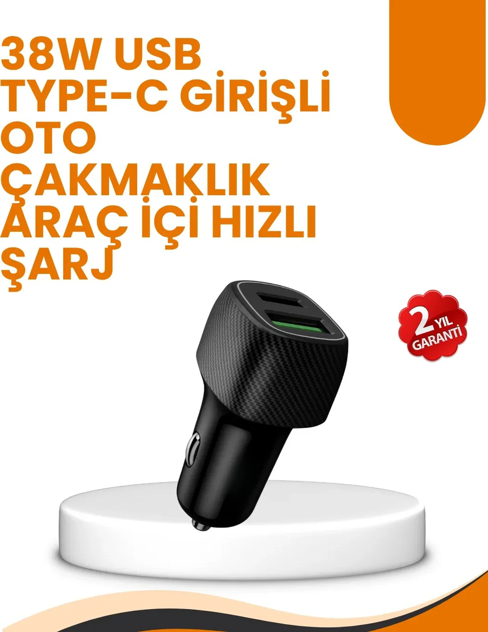 Araç Çakmak Girişli 38w Hızlı Şarj Aleti İki Cihaz Destekli Diğer
