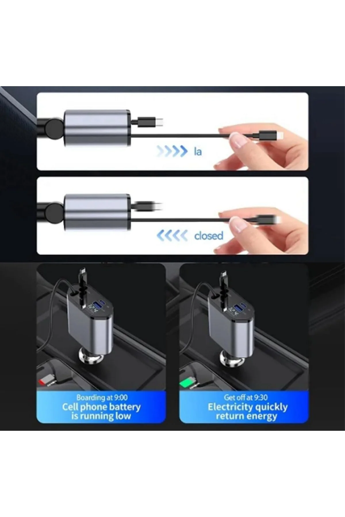 Araç Çekilebilir Araç Şarj Cihazı 2 USB Bağlantı Noktası Desteği 